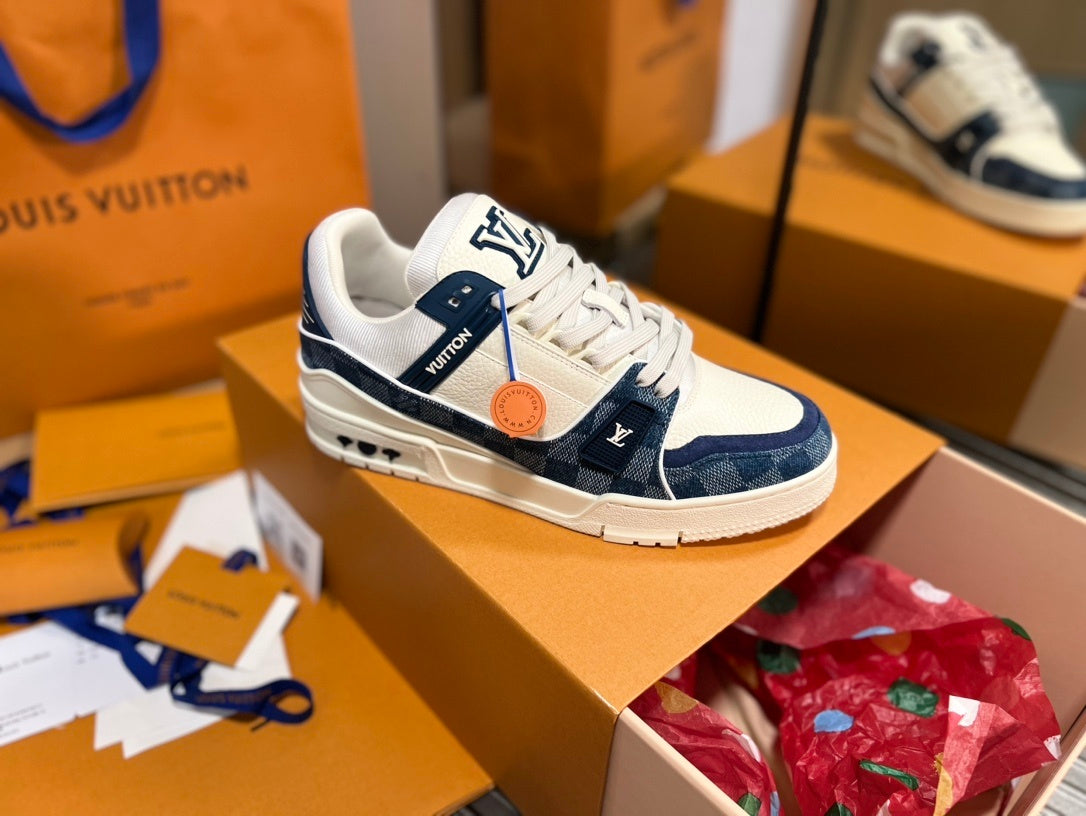 Louis Vuitton LV Trainer Sneaker Monogram Denim White Blue - New In Box