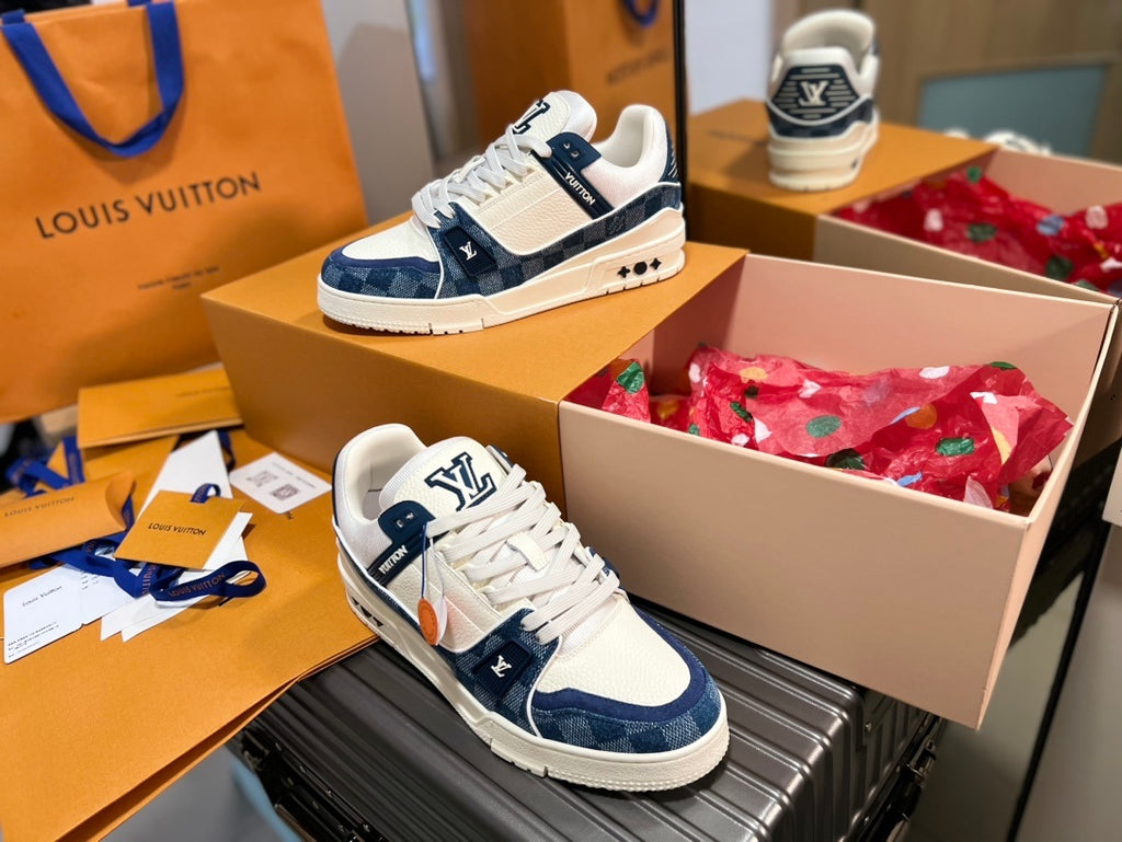 Louis Vuitton LV Trainer Sneaker Monogram Denim White Blue - New In Box