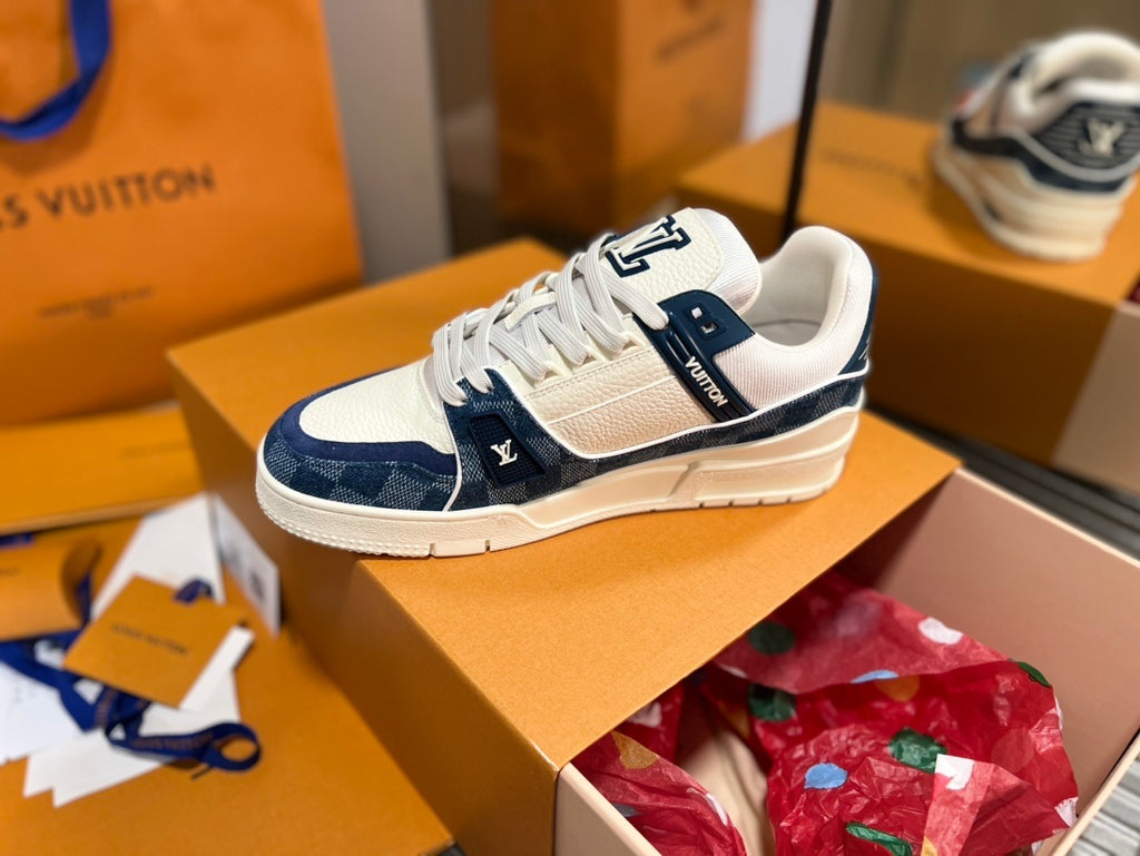 Louis Vuitton LV Trainer Sneaker Monogram Denim White Blue - New In Box