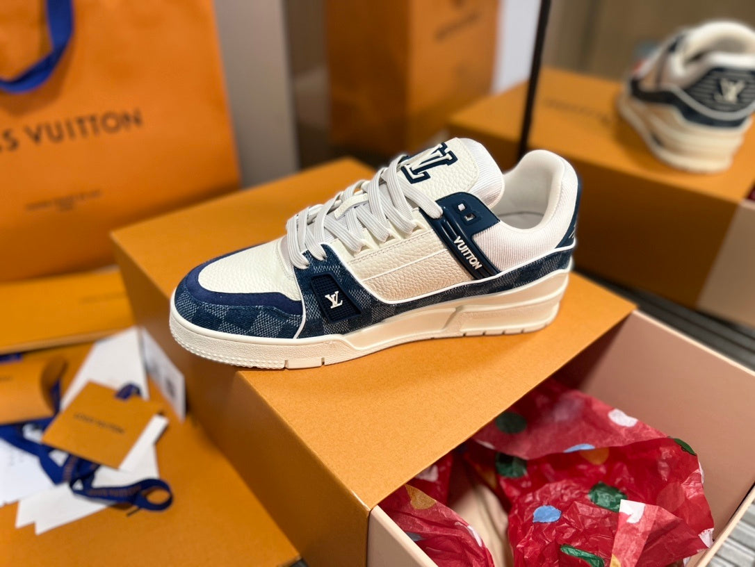 Louis Vuitton LV Trainer Sneaker Monogram Denim White Blue - New In Box